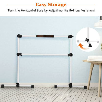 4 Feet Portable Freestanding Stable Construction Pilates Ballet Barre with Double Dance Bar-Gray