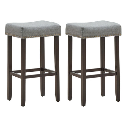 Set of 2 Nailhead Saddle Bar Stools with 29 Inch Height-Gray