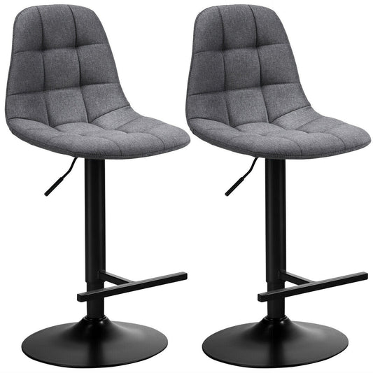 2 Pieces Adjustable Bar Stools Swivel Counter Height Linen Chairs-Gray