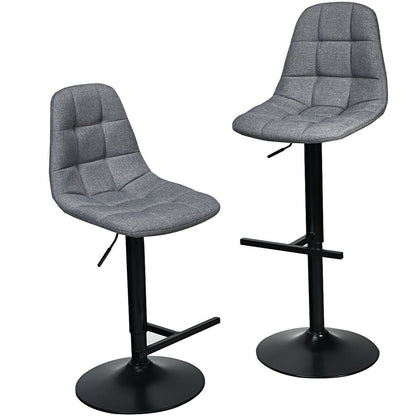 2 Pieces Adjustable Bar Stools Swivel Counter Height Linen Chairs-Gray