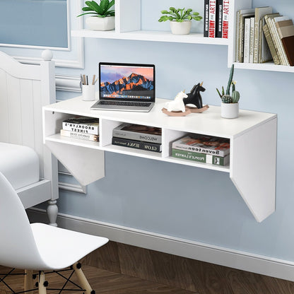 Wall Mounted Floating Sturdy Computer Table with Storage Shelf-Black