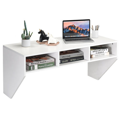 Wall Mounted Floating Sturdy Computer Table with Storage Shelf-Black