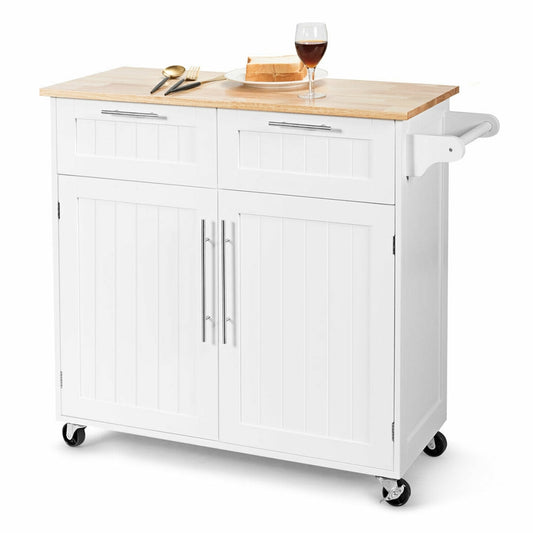 Heavy Duty Rolling Kitchen Cart with Tower Holder and Drawer-White