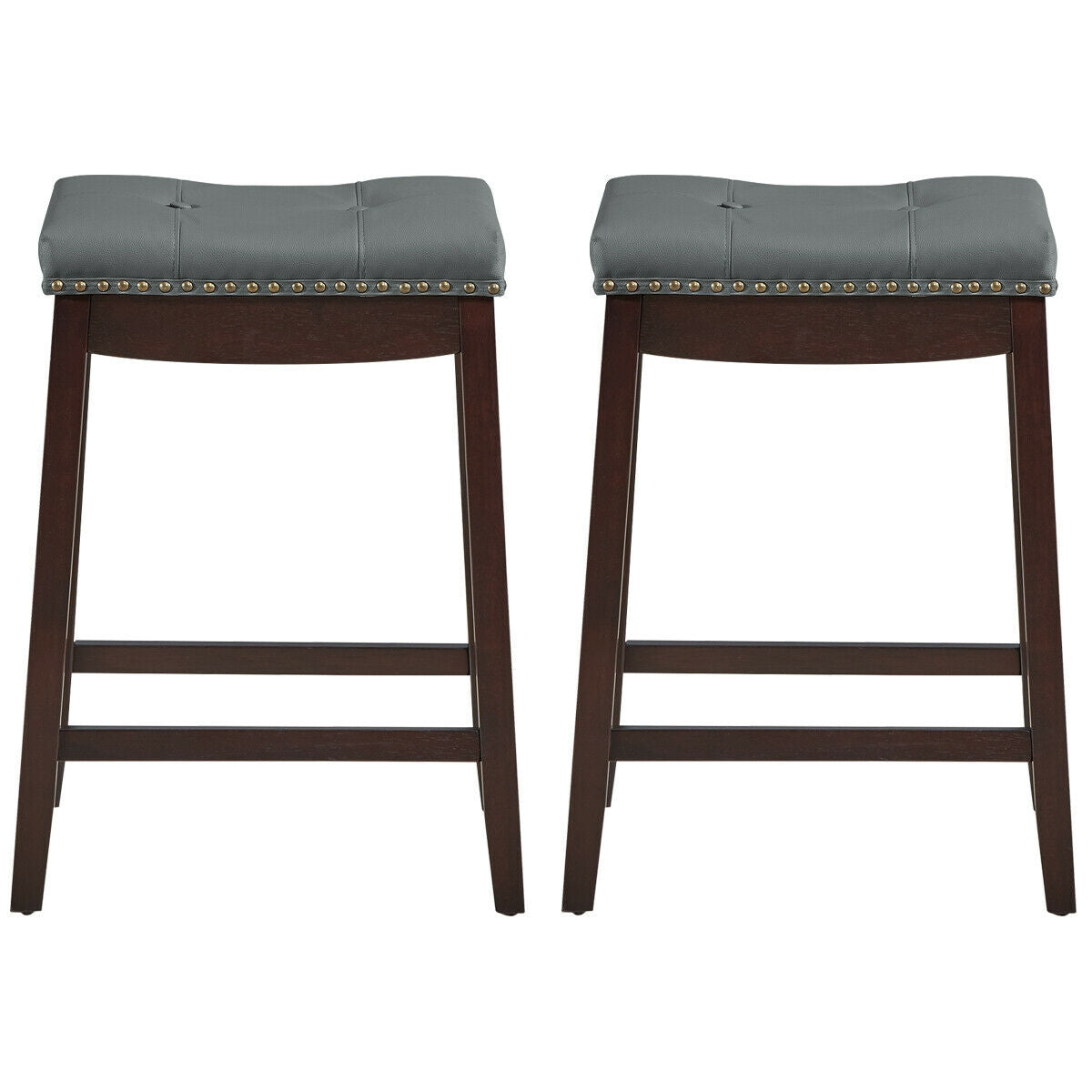 Set of 2 Nailhead Saddle Bar Stools-Brown