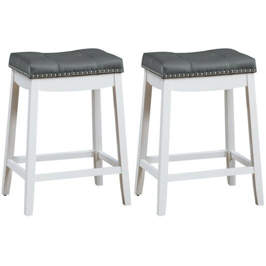 Set of 2 Nailhead Saddle Bar Stools-White