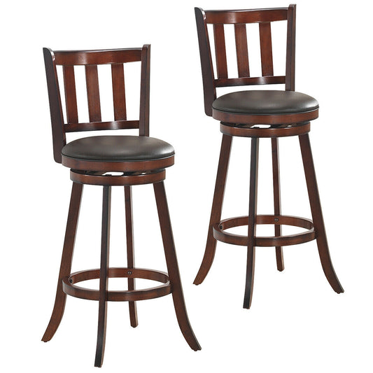 Set of 2 Wood Swivel Counter Height Dining Pub Bar Stools with PVC Cushioned Seat-29 Inch