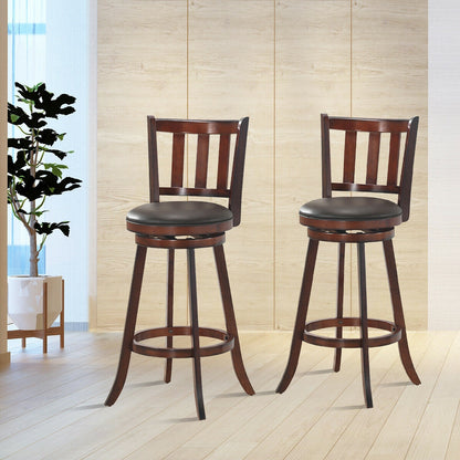 Set of 2 Wood Swivel Counter Height Dining Pub Bar Stools with PVC Cushioned Seat-29 Inch