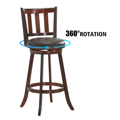 Set of 2 Wood Swivel Counter Height Dining Pub Bar Stools with PVC Cushioned Seat-29 Inch