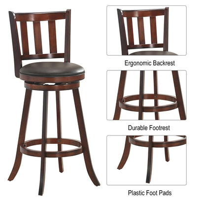 Set of 2 Wood Swivel Counter Height Dining Pub Bar Stools with PVC Cushioned Seat-29 Inch