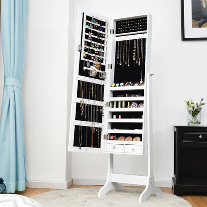 Lockable Mirrored Jewelry Cabinet Armoire Storage Organizer Box-Black