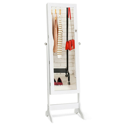 Lockable Mirrored Jewelry Cabinet Armoire Storage Organizer Box-Black