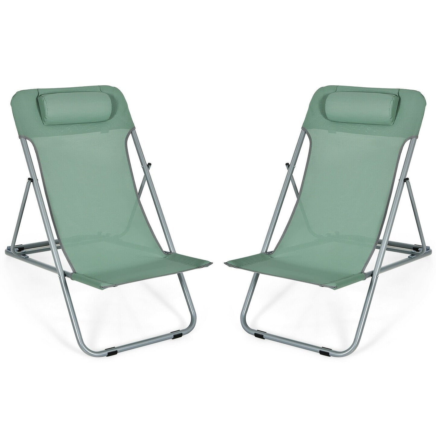 Portable Beach Chair Set of 2 with Headrest -Blue
