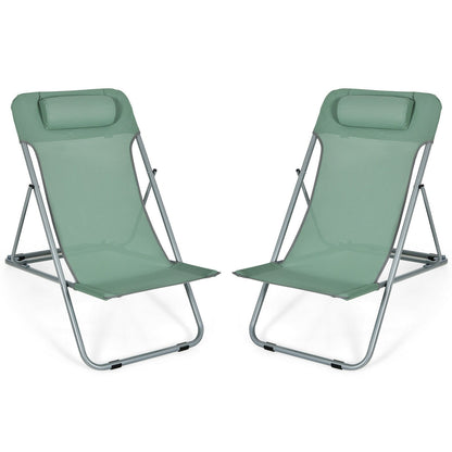 Portable Beach Chair Set of 2 with Headrest -Blue