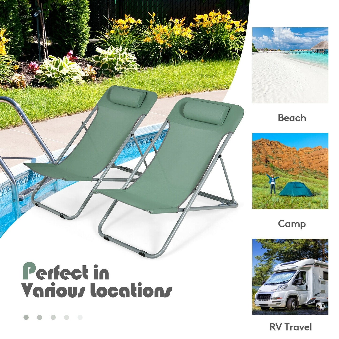 Portable Beach Chair Set of 2 with Headrest -Blue