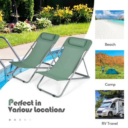 Portable Beach Chair Set of 2 with Headrest -Blue