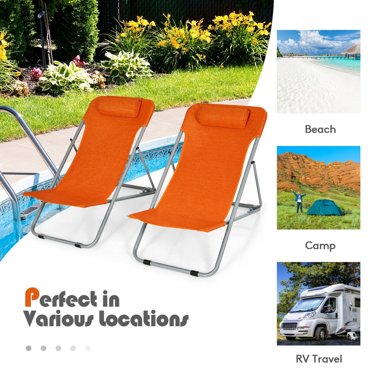 Portable Beach Chair Set of 2 with Headrest -Blue