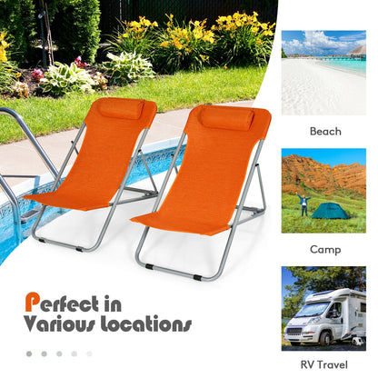 Portable Beach Chair Set of 2 with Headrest -Blue