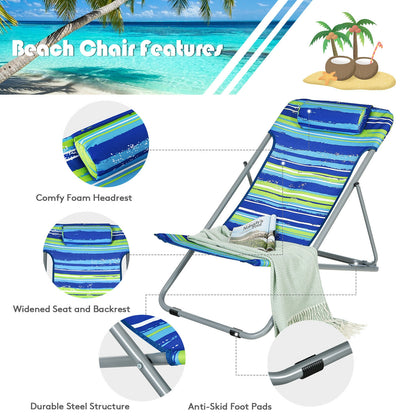Portable Beach Chair Set of 2 with Headrest -Blue