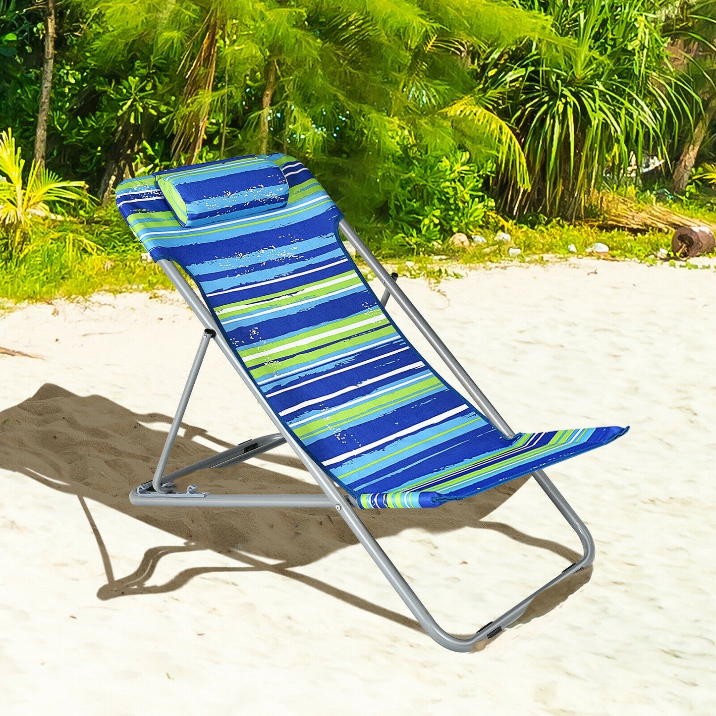 Portable Beach Chair Set of 2 with Headrest -Blue