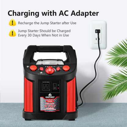 Jump Starter Air Compressor Power Bank Charger with LED Light and DC Outlet