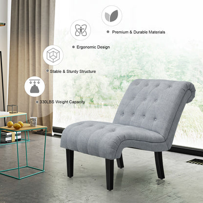 Cotton Linen Fabric Armless Accent Chair with Adjustable Foot Pads-Beige