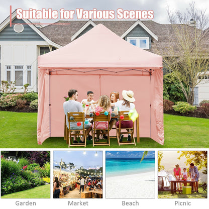 10 x 10 Feet Pop-up Gazebo with 5 Removable Zippered Sidewalls and Extended Awning-Blue