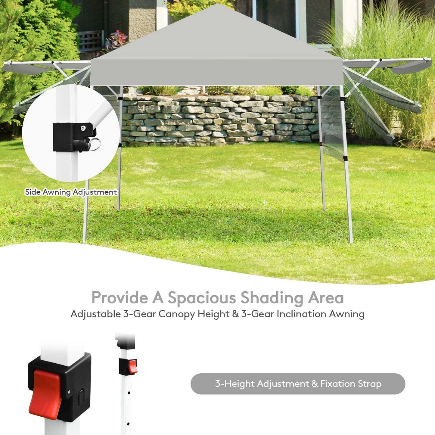 17 Feet x 10 Feet Foldable Pop Up Canopy with Adjustable Instant Sun Shelter-Blue