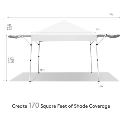 17 Feet x 10 Feet Foldable Pop Up Canopy with Adjustable Instant Sun Shelter-White