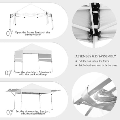 17 Feet x 10 Feet Foldable Pop Up Canopy with Adjustable Instant Sun Shelter-White