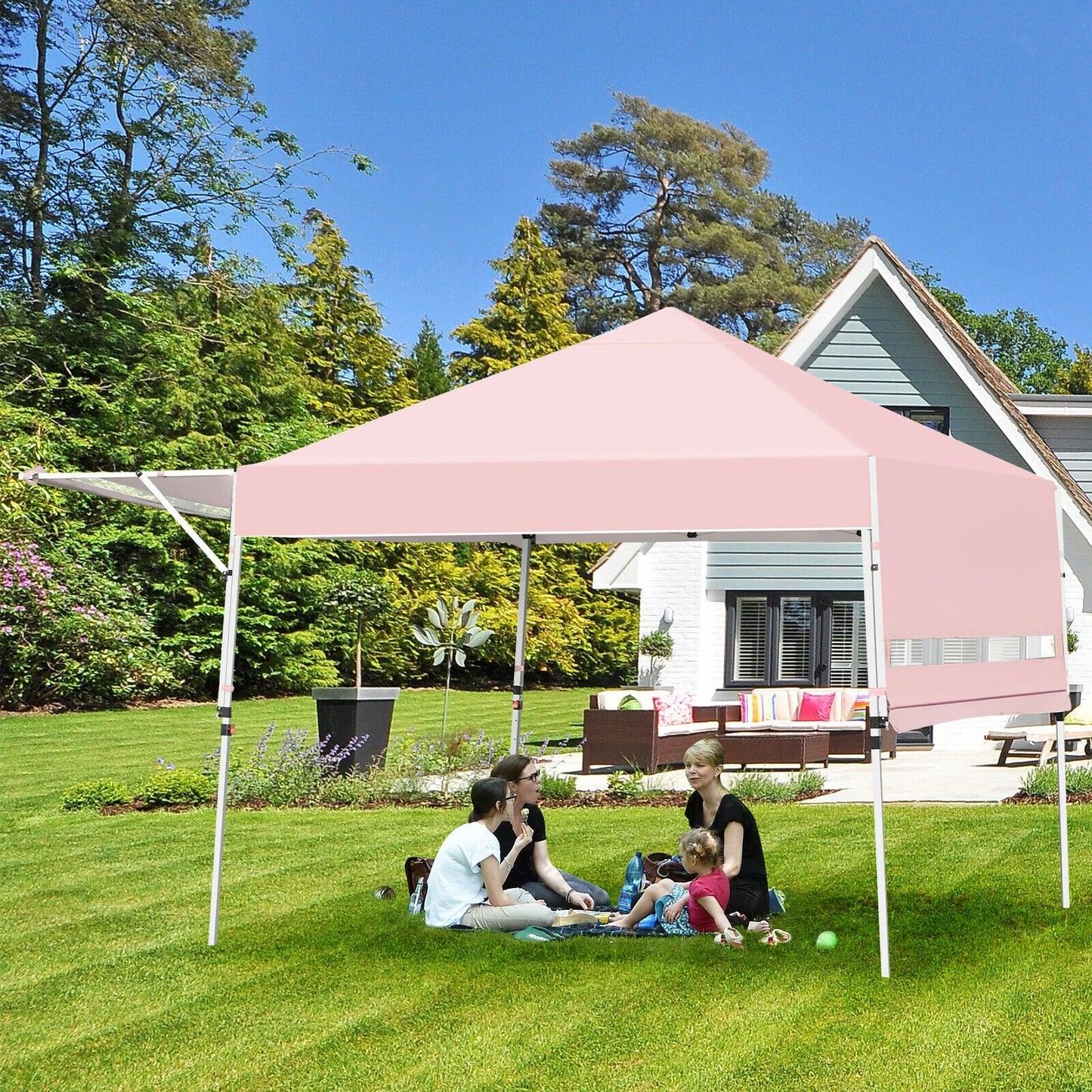 17 Feet x 10 Feet Foldable Pop Up Canopy with Adjustable Instant Sun Shelter-Blue