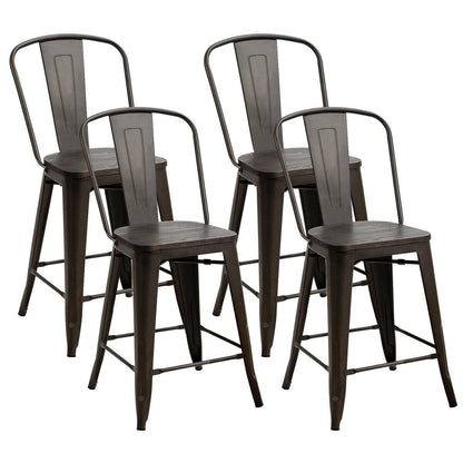 Set of 4 Industrial Metal Counter Stool Dining Chairs with Removable Backrests-Cooper