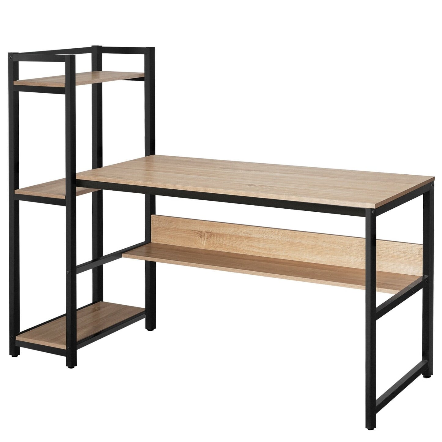 59-Inch Computer Desk Home Office Workstation 4-Tier Storage Shelves-Black