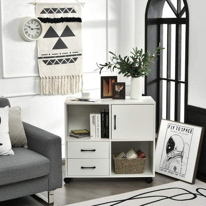 Mobile File Cabinet with Lateral Printer Stand and Storage Shelves-Brown