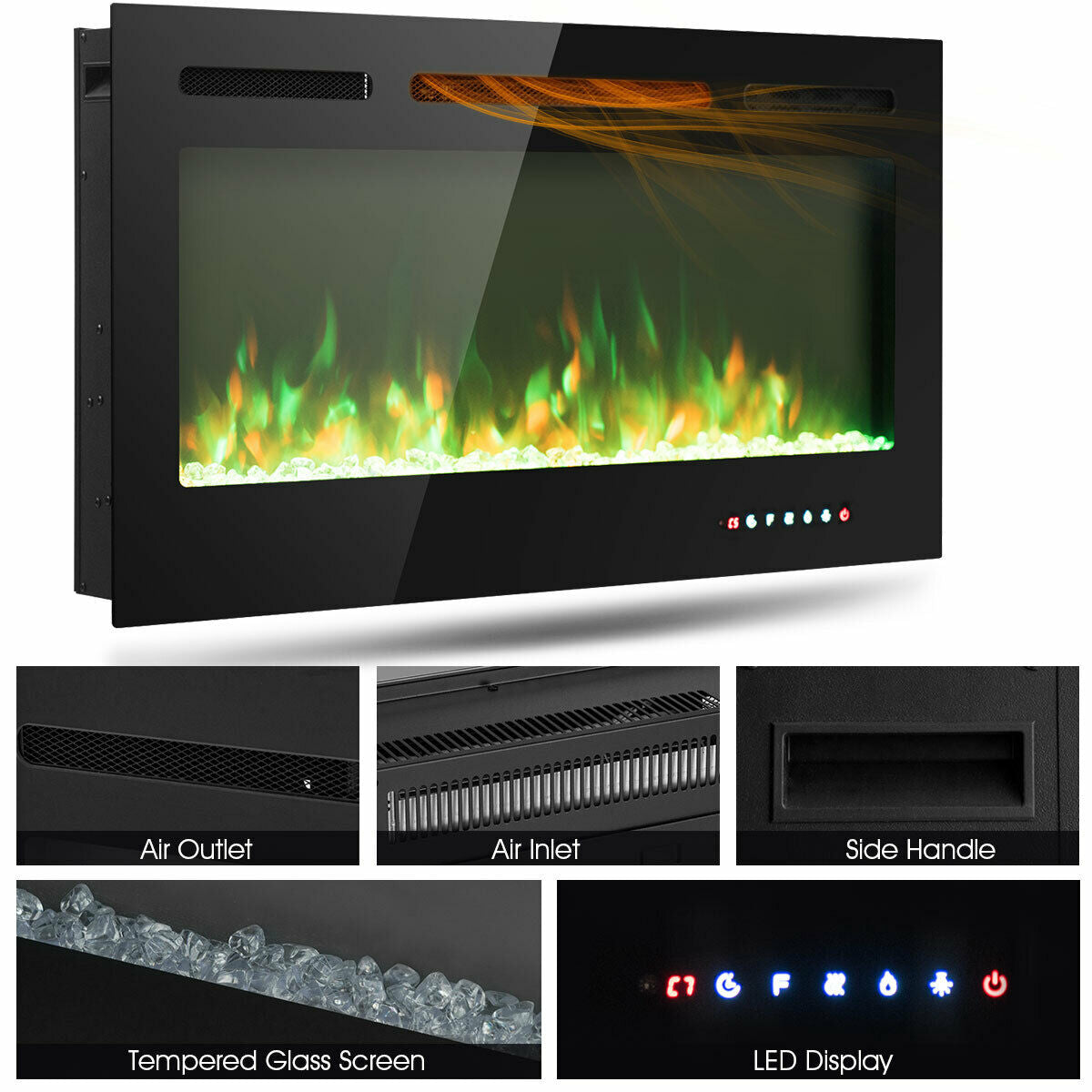 40-Inch Electric Fireplace Recessed with Thermostat