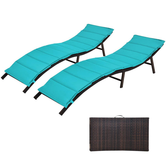 2Pcs Folding Patio Lounger Chair-Turquoise