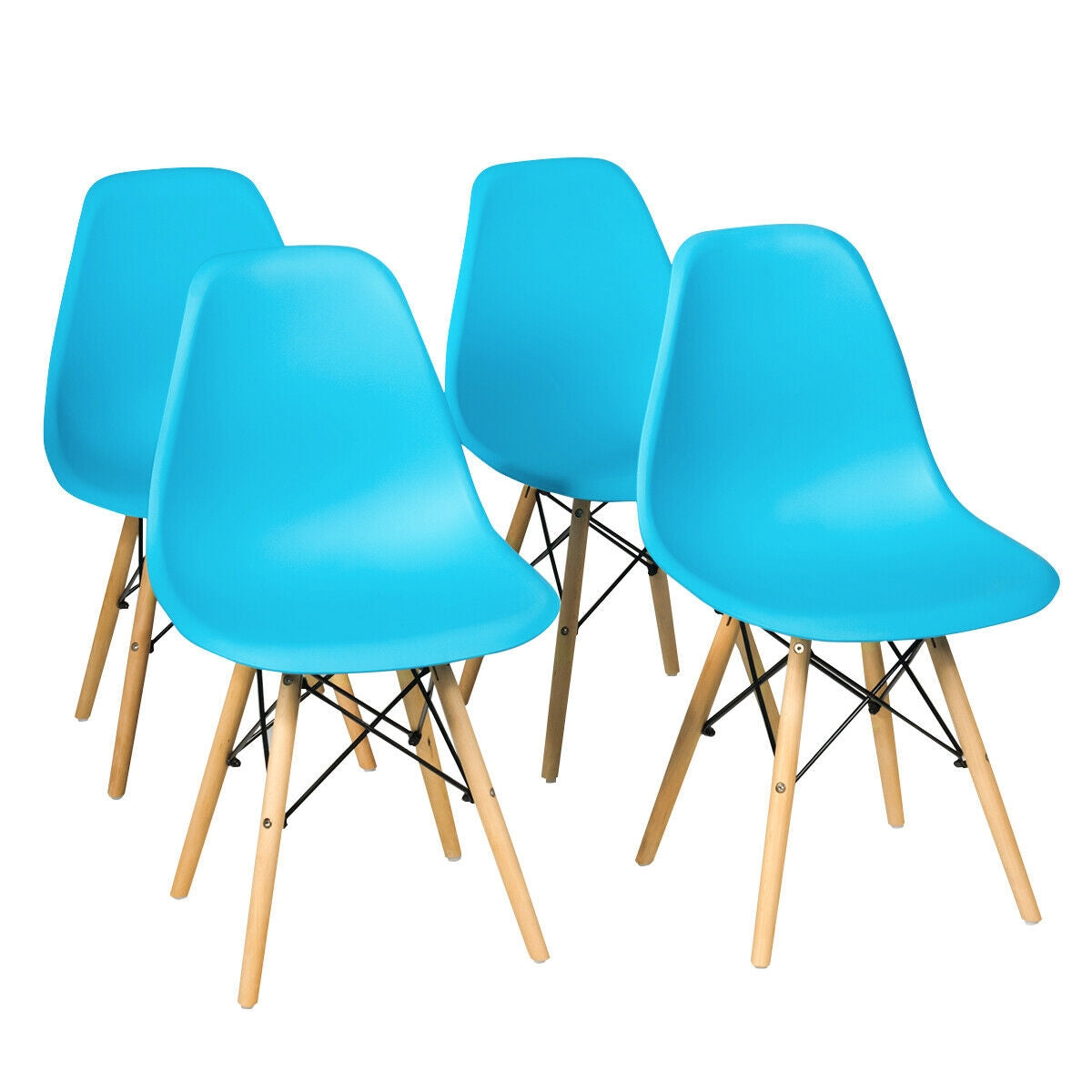 Set of 4 Modern Dining Side Chair Wood Legs-Black