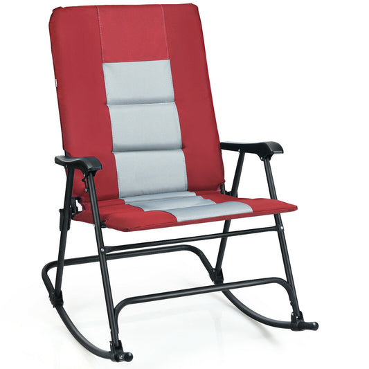 Foldable Rocking Padded Portable Camping Chair with Backrest and Armrest-Red
