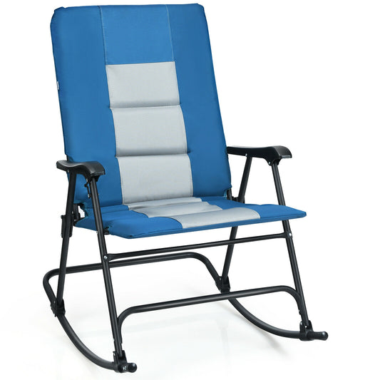 Foldable Rocking Padded Portable Camping Chair with Backrest and Armrest-Blue