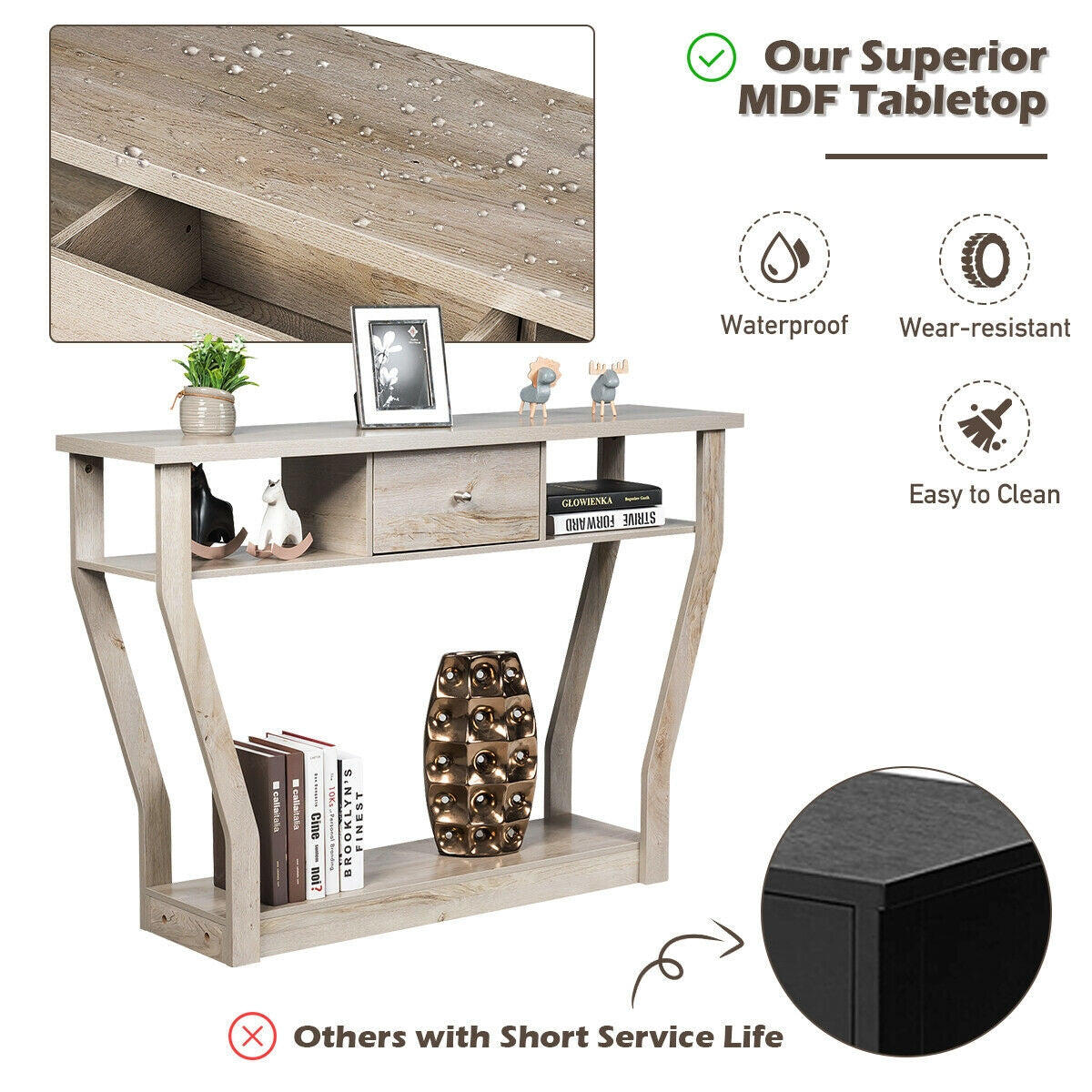 Modern Sofa Accent Table with Drawer-Gray