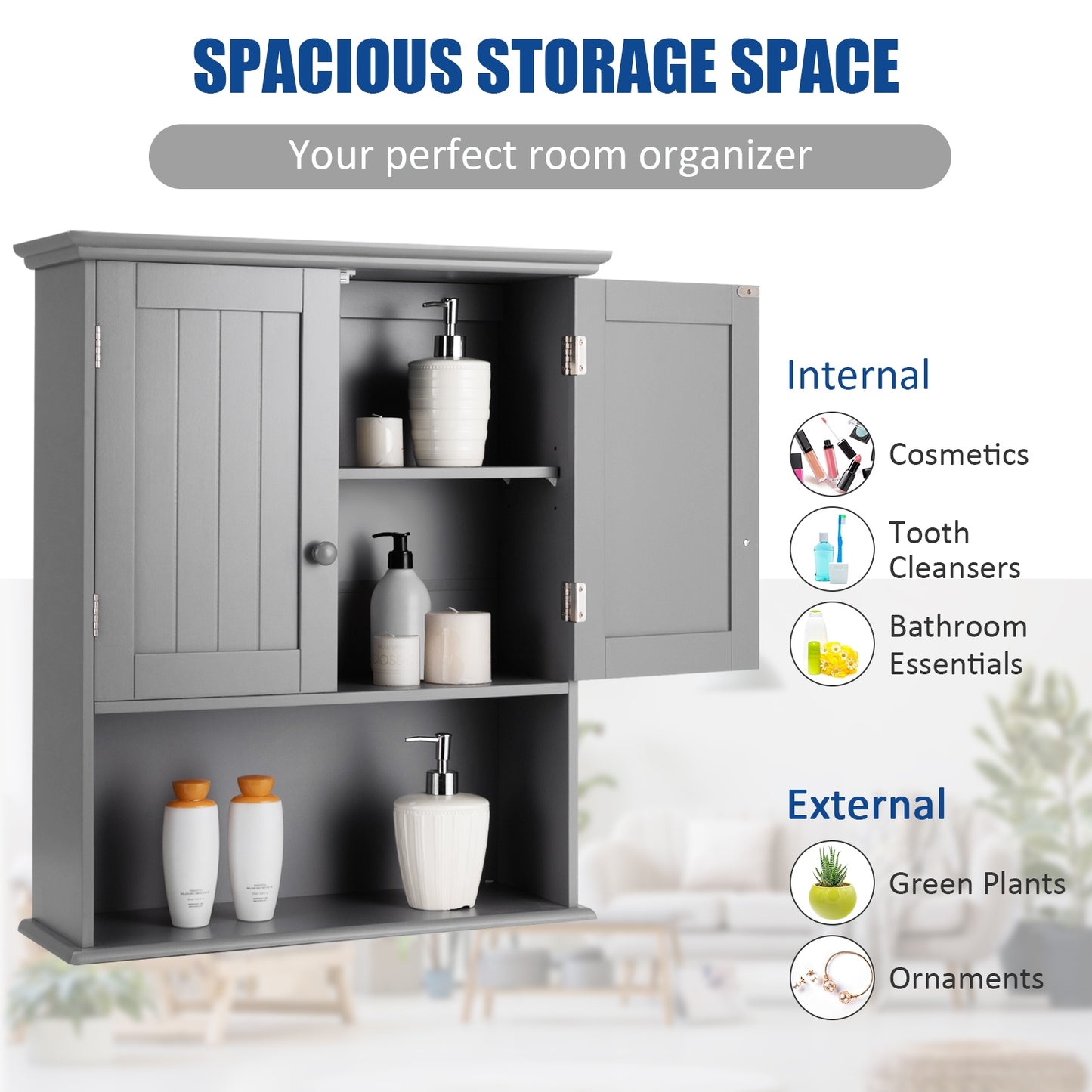 Wall Mount Bathroom Storage Cabinet-Dark Gray