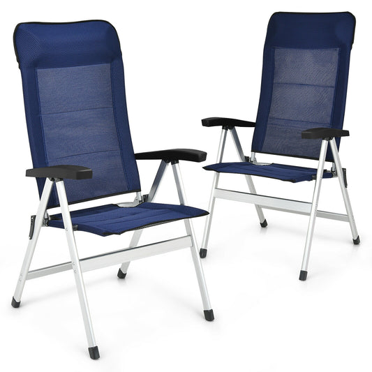 2Pcs Patio Dining Chair with Adjust Portable Headrest-Blue