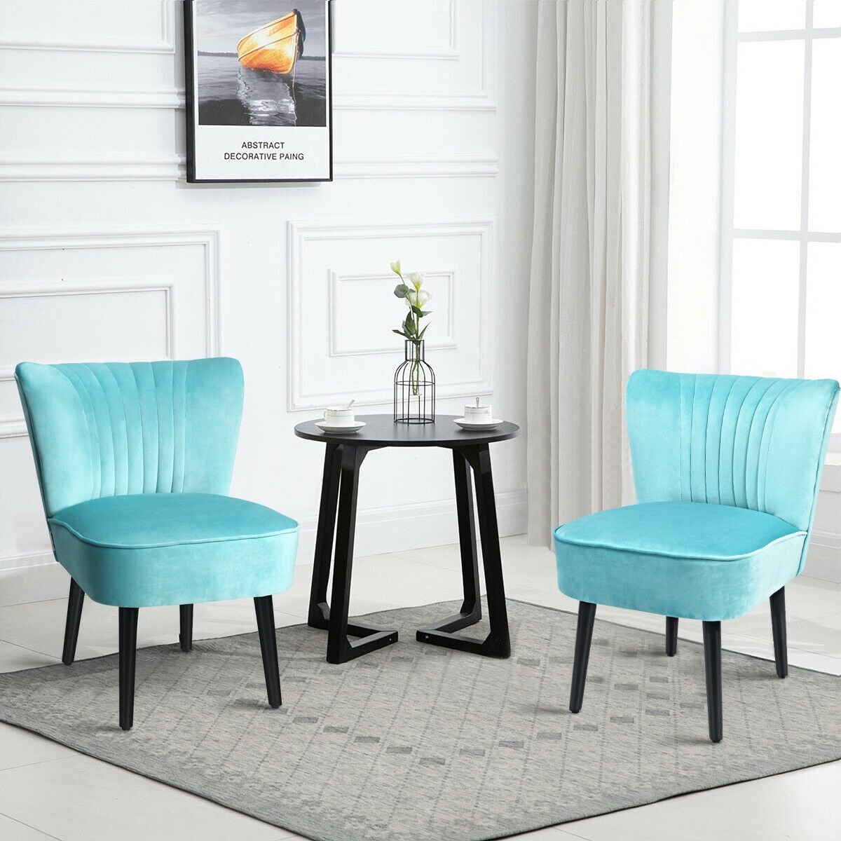 Set of 2 Armless Upholstered Leisure Accent Chair-Brown