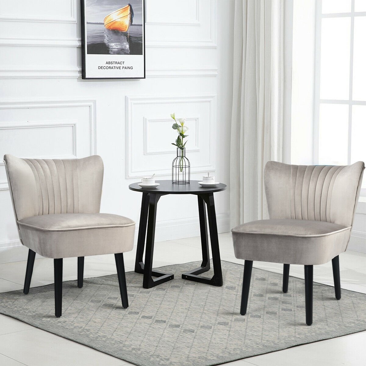 Set of 2 Armless Upholstered Leisure Accent Chair-Brown