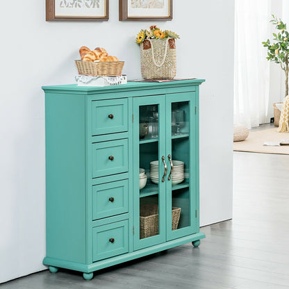 Buffet Sideboard Table Kitchen Storage Cabinet with Drawers and Doors-Blue