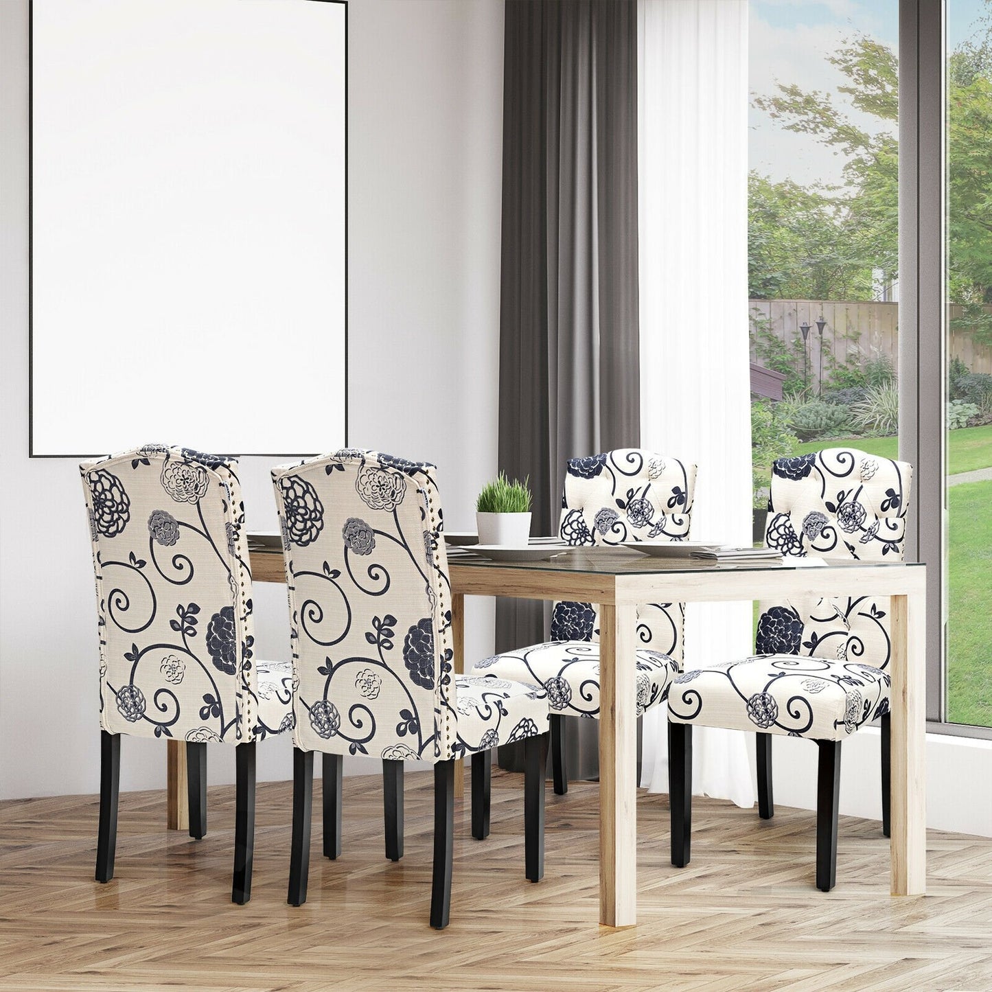 Set of 2 Tufted Upholstered Dining Chairs-Beige