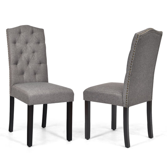Set of 2 Tufted Upholstered Dining Chairs-Gray