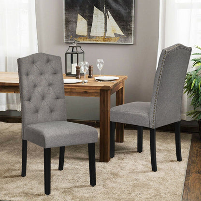 Set of 2 Tufted Upholstered Dining Chairs-Beige