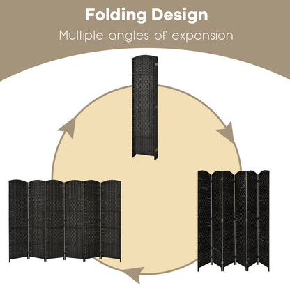 6.5Ft 6-Panel Weave Folding Fiber Room Divider Screen-Black