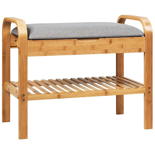 Shoe Rack Bench Bamboo with Storage Shelf -Natural