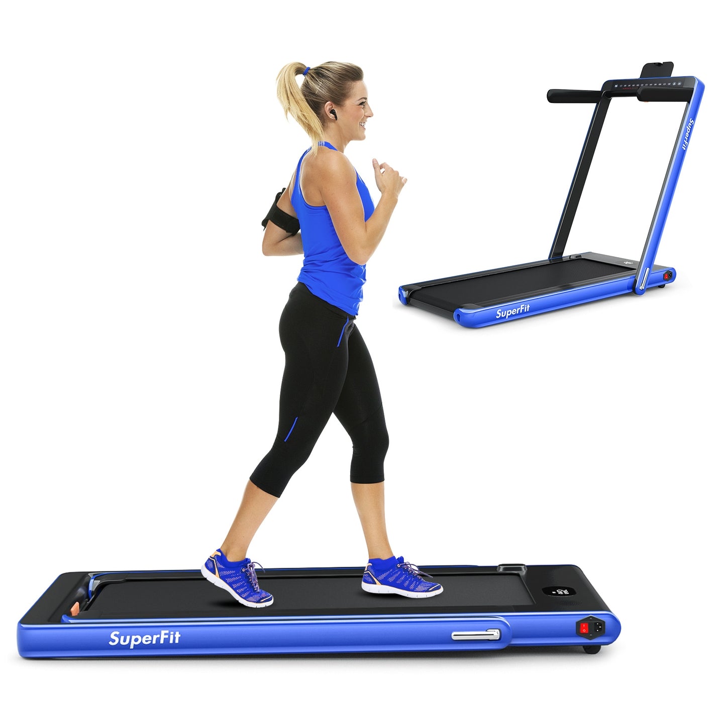 2-in-1 Electric Motorized Health and Fitness Folding Treadmill with Dual Display-Blue